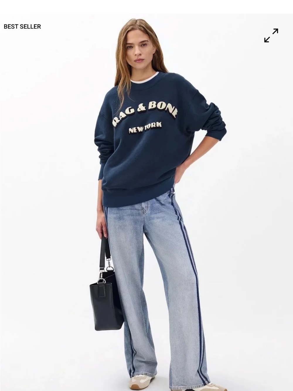 rag & bone Light Blue Wide-Leg Jeans with Navy Side Stripe size Medium